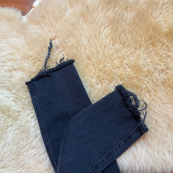 Agolde Nico High Rise Slim Button Fly Black Distressed Jeans - Picture 6 of 10